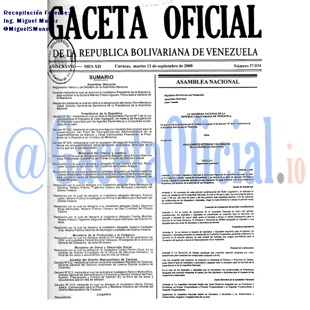 Gaceta Oficial 37034 del 12 Septiembre 2000
