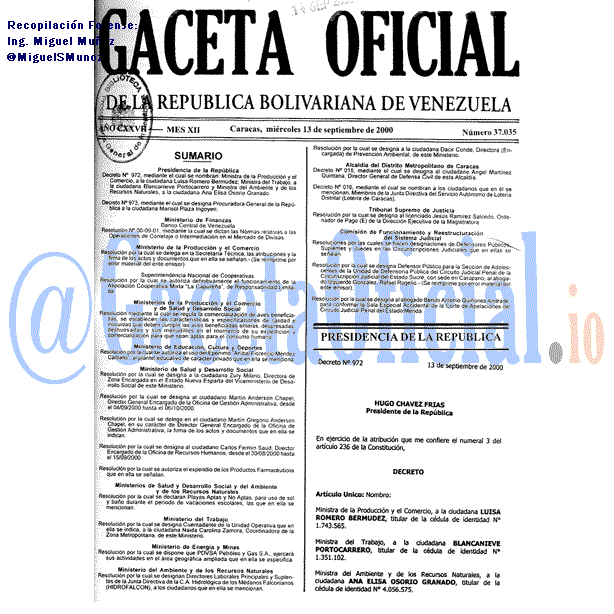 Gaceta Oficial 37035 del 13 Septiembre 2000