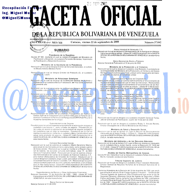Gaceta Oficial 37042 del 22 Septiembre 2000