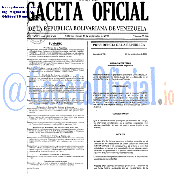 Gaceta Oficial 37046 del 28 Septiembre 2000
