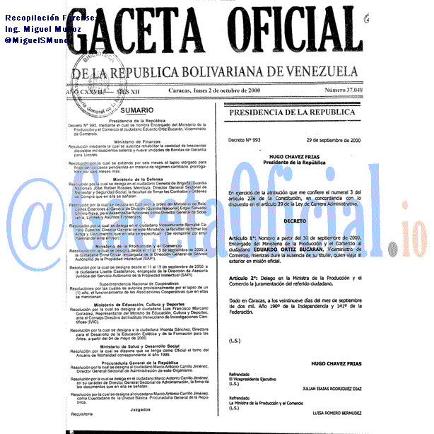 Gaceta Oficial 37048 del 2 Octubre 2000