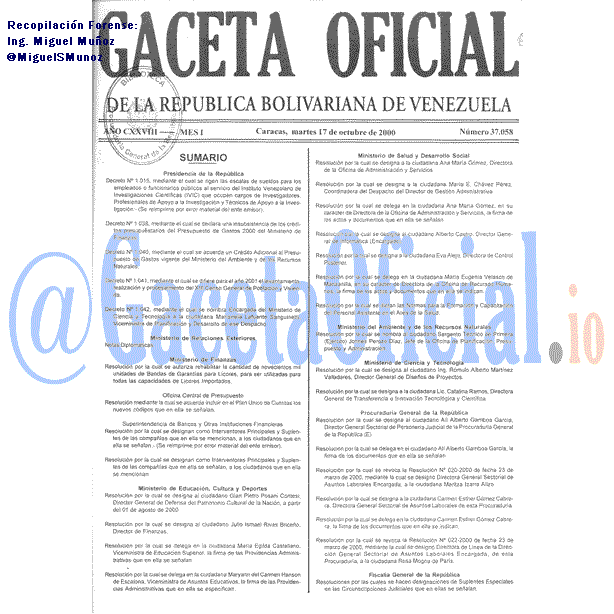 Gaceta Oficial 37058 del 17 Octubre 2000