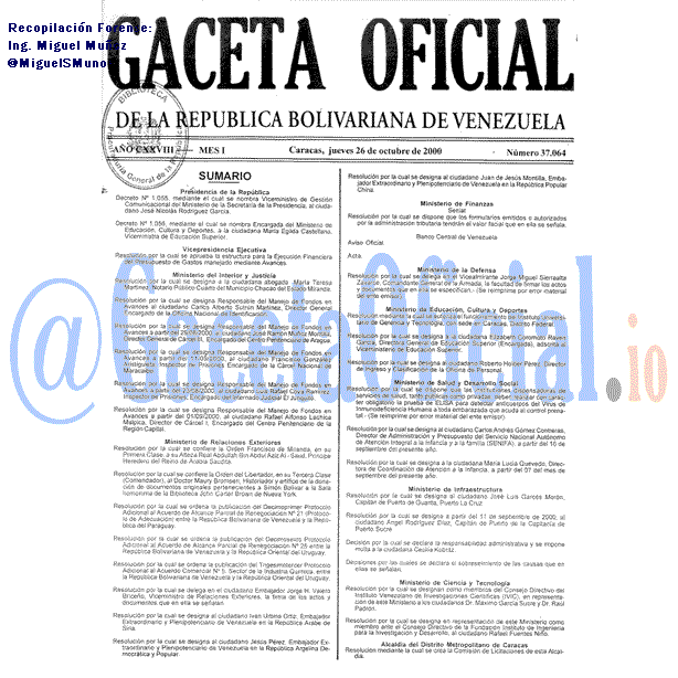 Gaceta Oficial 37064 del 26 Octubre 2000