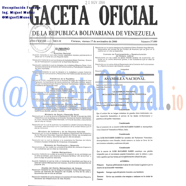 Gaceta Oficial 37080 del 17 Noviembre 2000