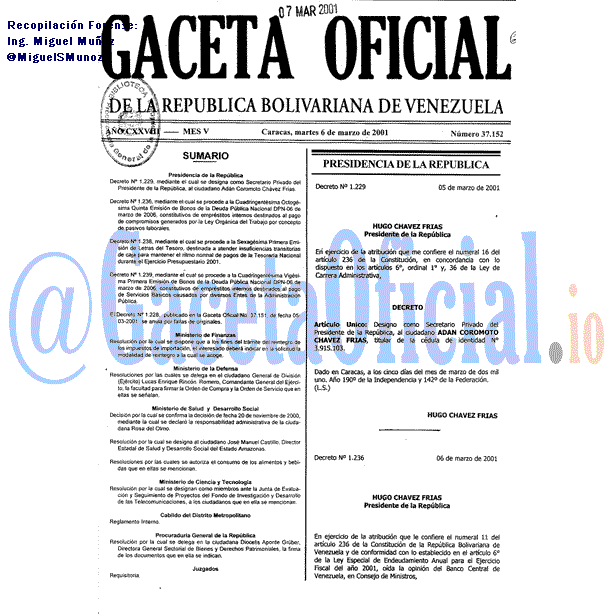 Gaceta Oficial 37152 del 6 Marzo 2001