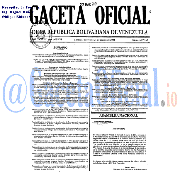 Gaceta Oficial 37163 del 21 Marzo 2001