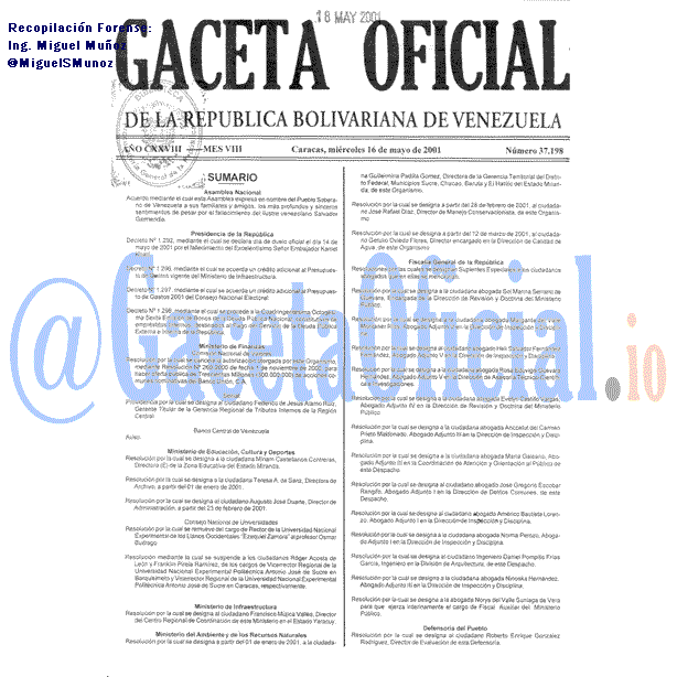 Gaceta Oficial 37198 del 16 Mayo 2001