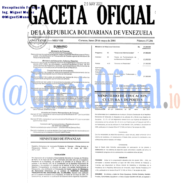 Gaceta Oficial 37206 del 28 Mayo 2001