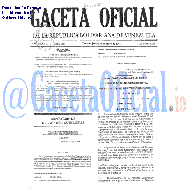 Gaceta Oficial 37209 del 31 Mayo 2001