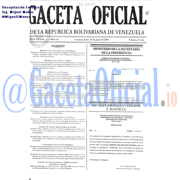 Gaceta Oficial 37226 del 25 Junio 2001