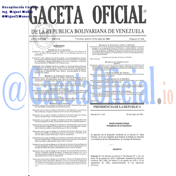 Gaceta Oficial 37236 del 10 Julio 2001