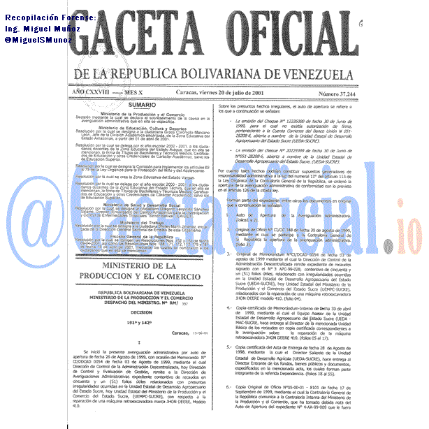 Gaceta Oficial 37244 del 20 Julio 2001