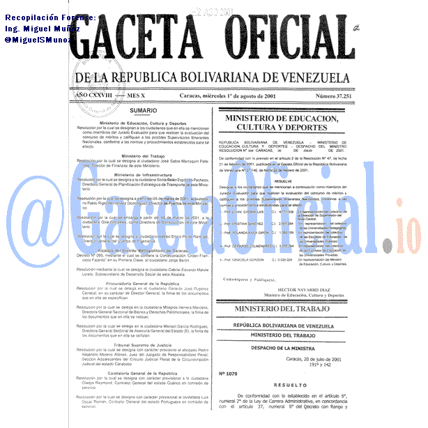 Gaceta Oficial 37251 del 1 Agosto 2001