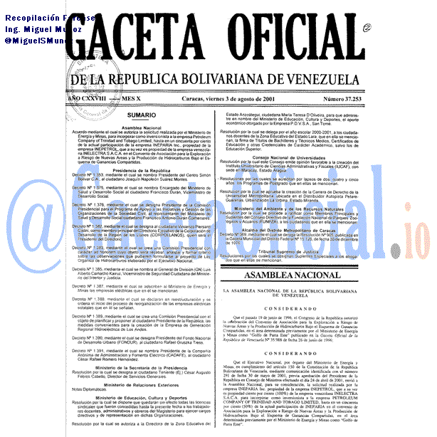 Gaceta Oficial 37253 del 3 Agosto 2001