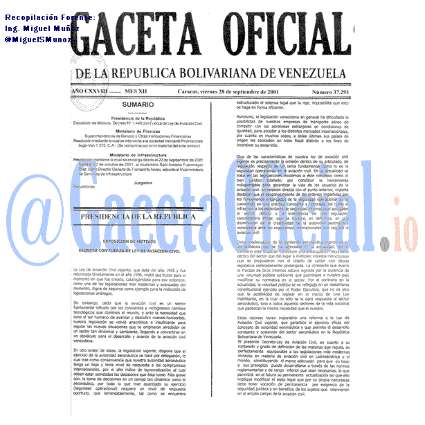 Gaceta Oficial 37293 del 28 Septiembre 2001