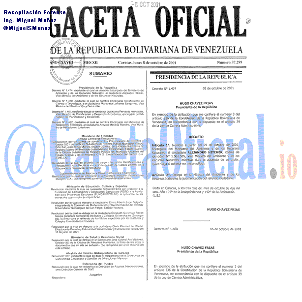 Gaceta Oficial 37299 del 8 Octubre 2001