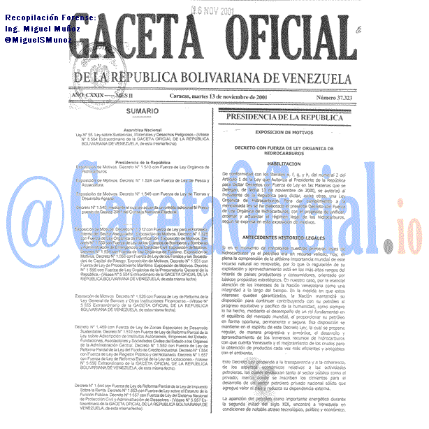 Gaceta Oficial 37323 del 13 Noviembre 2001