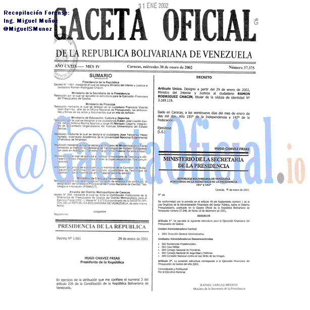 Gaceta Oficial 37375 del 30 Enero 2002