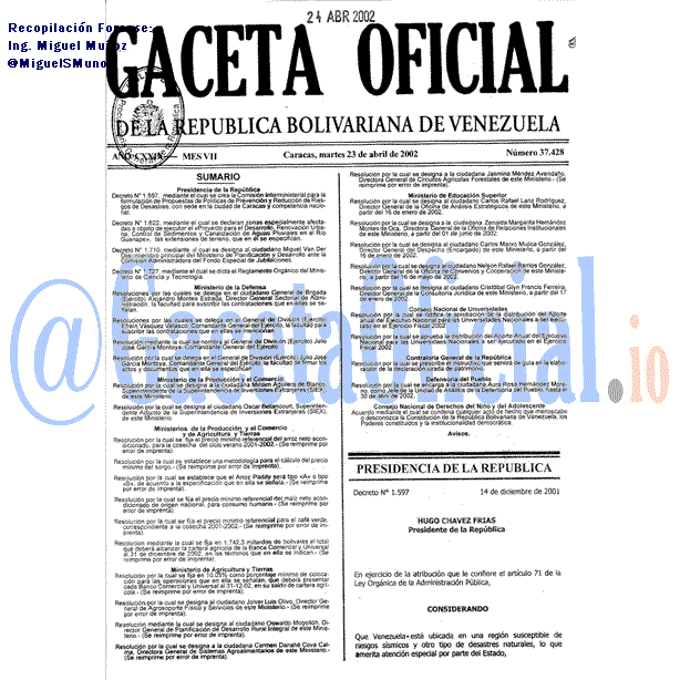 Gaceta Oficial 37428 del 23 Abril 2002