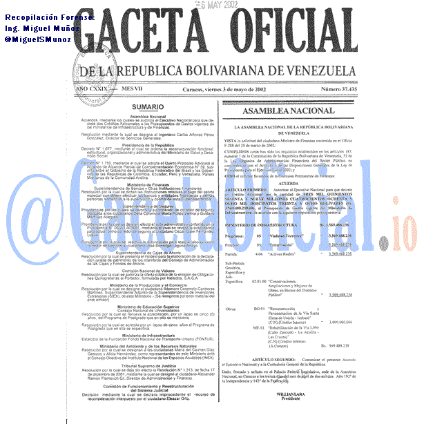 Gaceta Oficial 37435 del 3 Mayo 2002