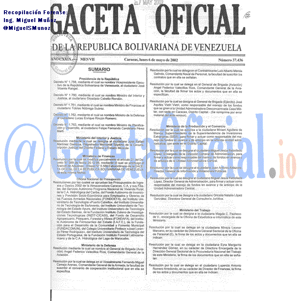 Gaceta Oficial 37436 del 6 Mayo 2002