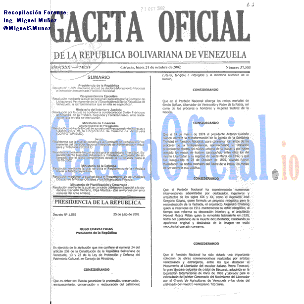 Gaceta Oficial 37553 del 21 Octubre 2002