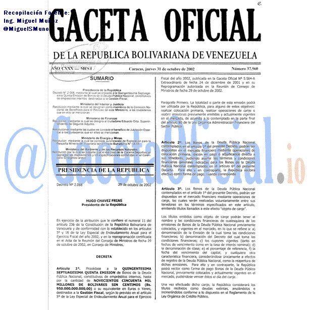 Gaceta Oficial 37560 del 31 Octubre 2002