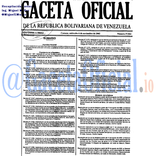 Gaceta Oficial 37564 del 6 Noviembre 2002