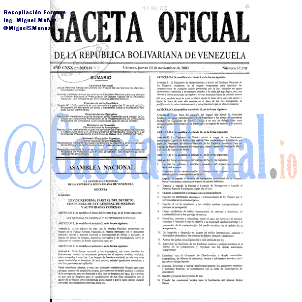 Gaceta Oficial 37570 del 14 Noviembre 2002
