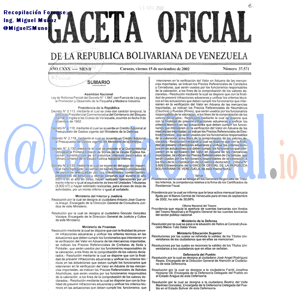 Gaceta Oficial 37571 del 15 Noviembre 2002