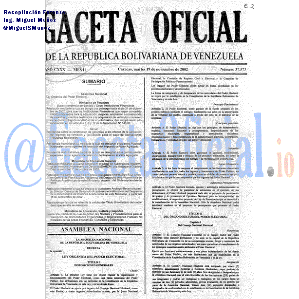 Gaceta Oficial 37573 del 19 Noviembre 2002