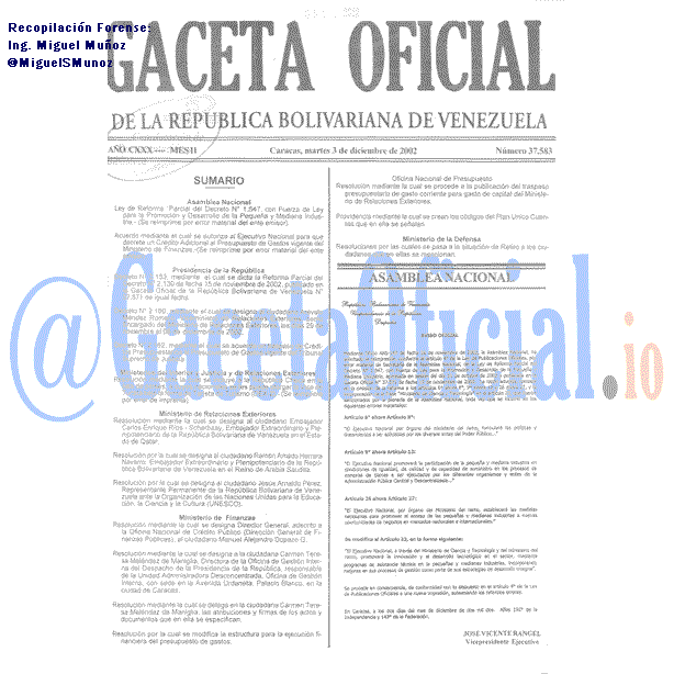 Gaceta Oficial 37583 del 3 Diciembre 2002