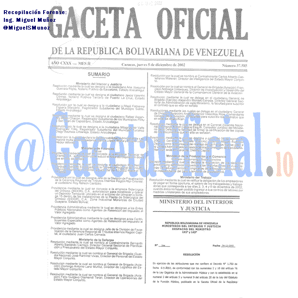 Gaceta Oficial 37585 del 5 Diciembre 2002