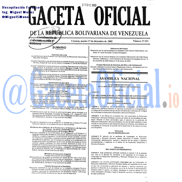 Gaceta Oficial 37593 del 17 Diciembre 2002