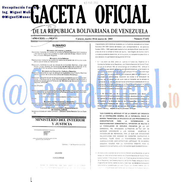 Gaceta Oficial 37652 del 18 Marzo 2003