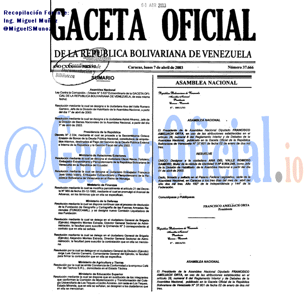 Gaceta Oficial 37666 del 7 Abril 2003