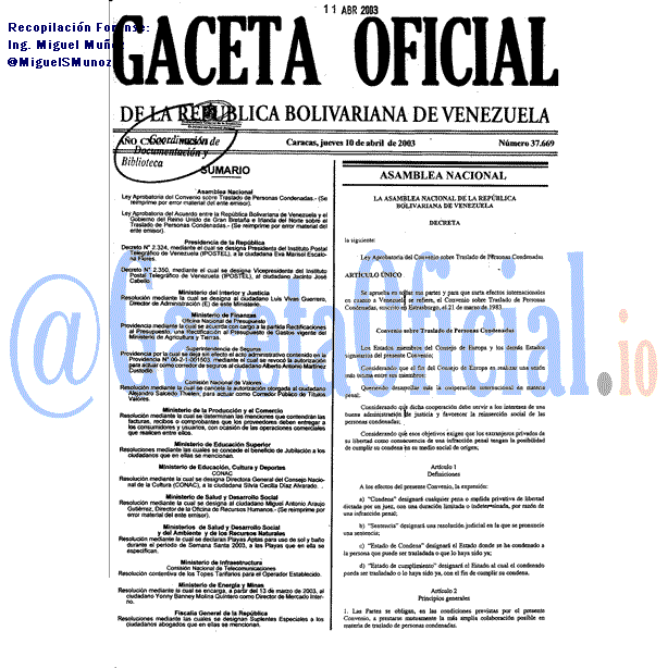 Gaceta Oficial 37669 del 10 Abril 2003