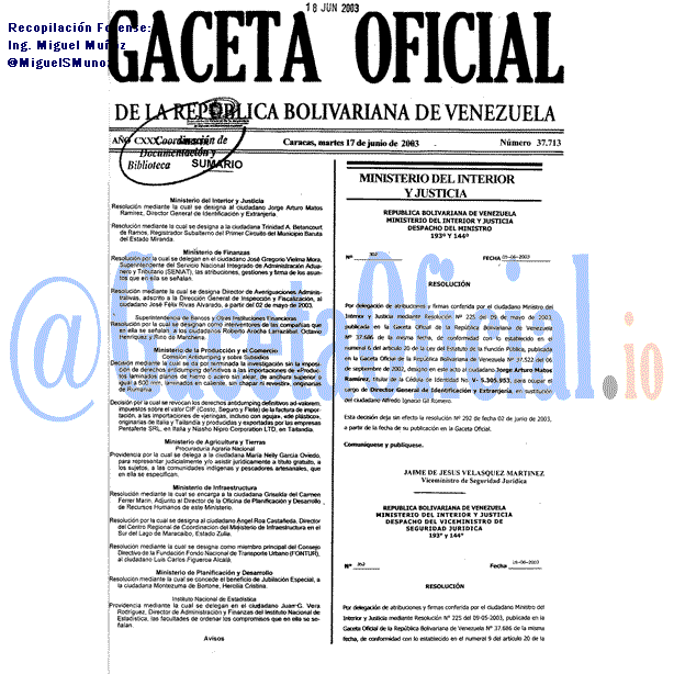 Gaceta Oficial 37713 del 17 Junio 2003