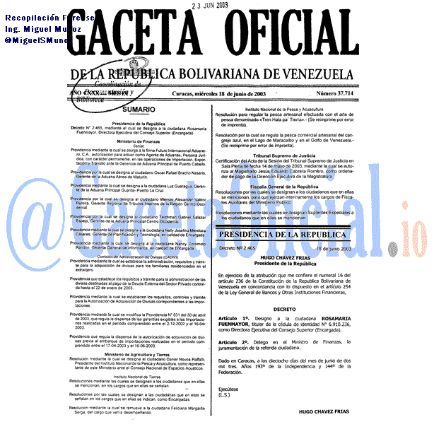 Gaceta Oficial 37714 del 18 Junio 2003