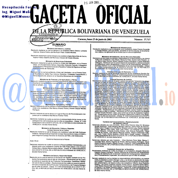 Gaceta Oficial 37717 del 23 Junio 2003