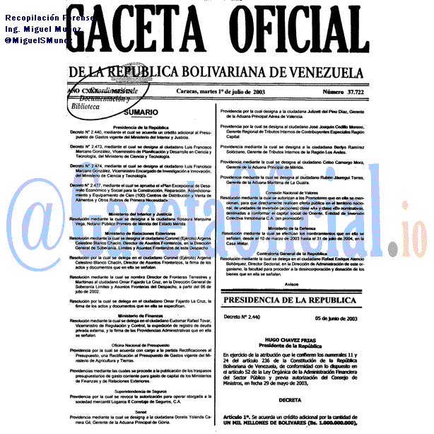 Gaceta Oficial 37722 del 1 Julio 2003