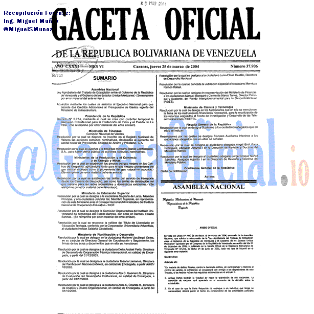 Gaceta Oficial 37906 del 25 Marzo 2004