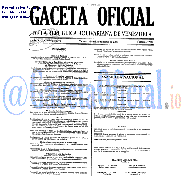 Gaceta Oficial 37907 del 26 Marzo 2004