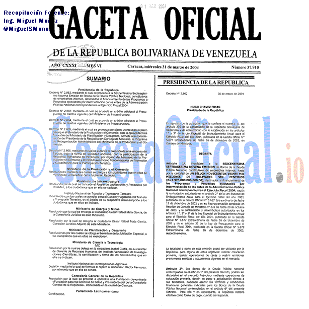 Gaceta Oficial 37910 del 31 Marzo 2004