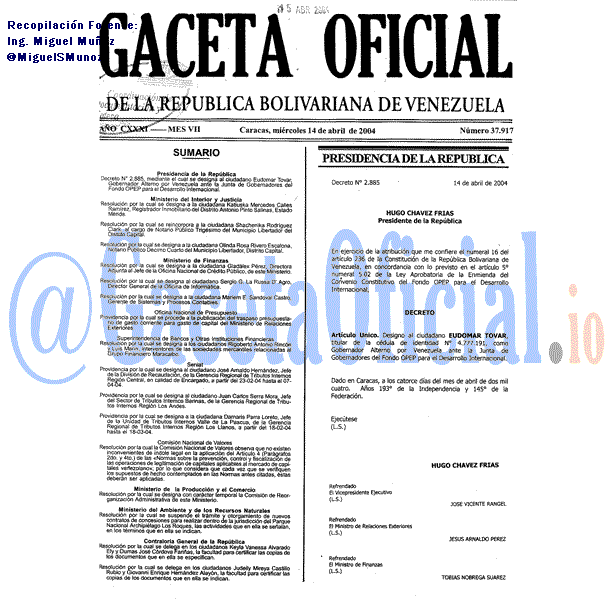 Gaceta Oficial 37917 del 14 Abril 2004