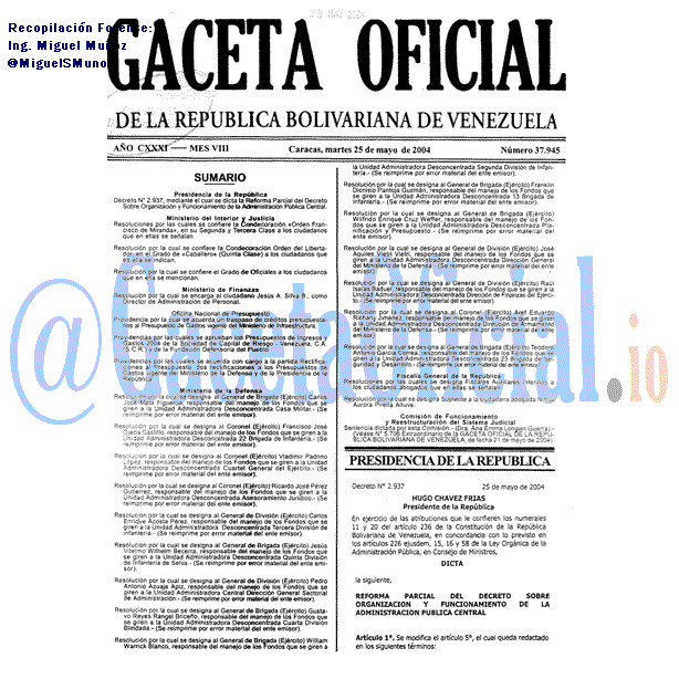 Gaceta Oficial 37945 del 25 Mayo 2004