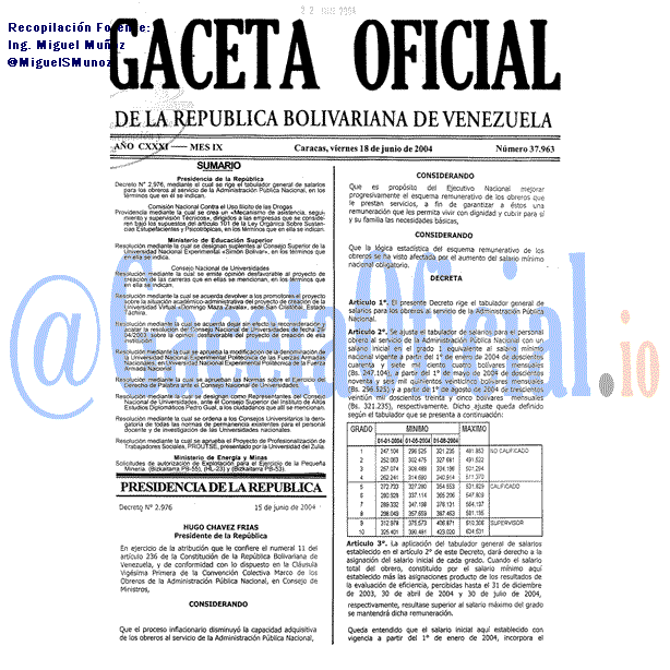 Gaceta Oficial 37963 del 18 Junio 2004