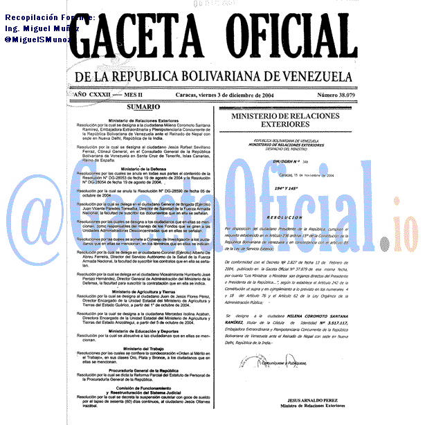 Gaceta Oficial 38079 del 3 Diciembre 2004