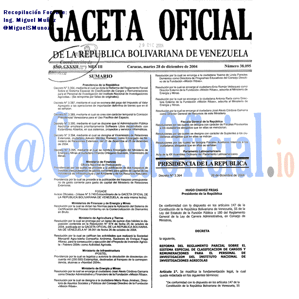 Gaceta Oficial 38095 del 28 Diciembre 2004