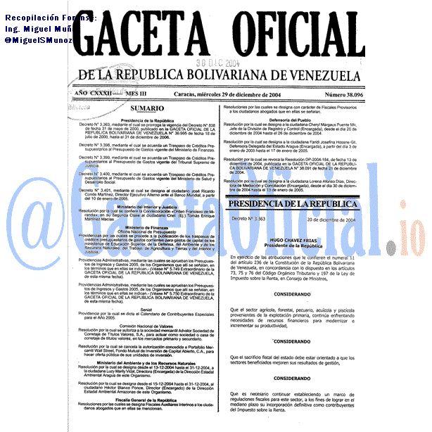 Gaceta Oficial 38096 del 29 Diciembre 2004